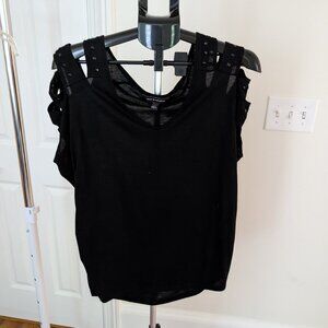 Rock Republic Womens Shirt Size XL Black Cold Shoulder Embellished Studded